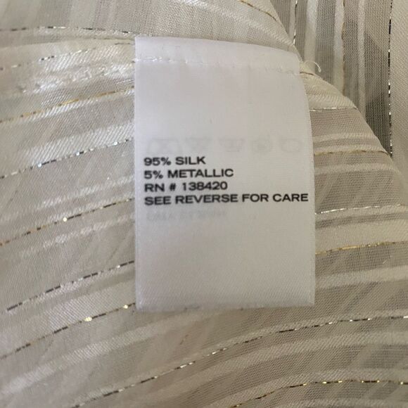 Etcetera White Metallic Silver Silk Blouse Size 16 - Picture 6 of 6